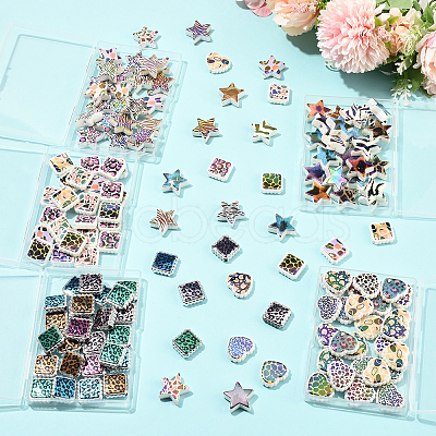 30Pcs Rainbow Iridescent Printed Opaque Acrylic Beads OACR-FS0002-58A-01-1