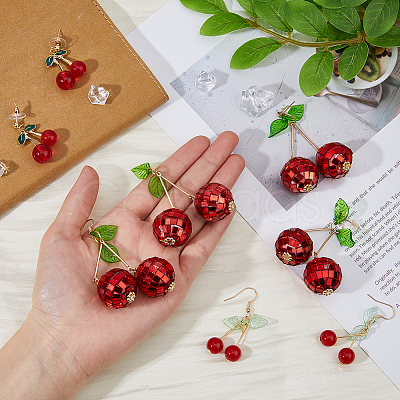 4 Pairs 4 Styles Foam & Glass & Acrylic Cherry Dangle Stud Earrings with Brass Pins EJEW-FI0002-88-1