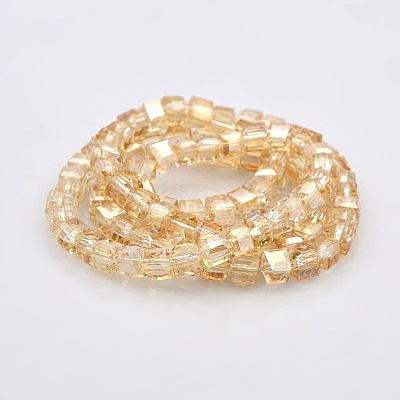 Half Rainbow Plated Glass Faceted Cube Beads Strands GLAA-A031-4mm-HR05-1