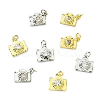 8Pcs 4 Styles Brass Pave Cubic Zirconia Camera Charms KK-CJ0004-36-1