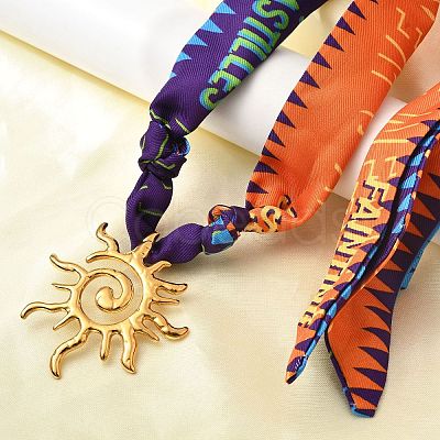 304 Stainless Steel Sun Pendant Adjustable Polyester Ribbon Necklaces for Women NJEW-F349-02G-1