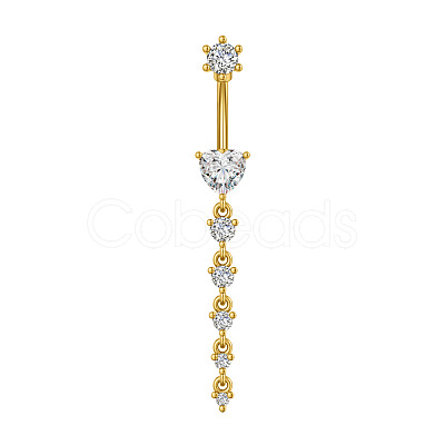 304 Stainless Steel Pave Clear Cubic Zirconia Curved Barbell Dangle Belly Rings FS-WG7A03F-12-1