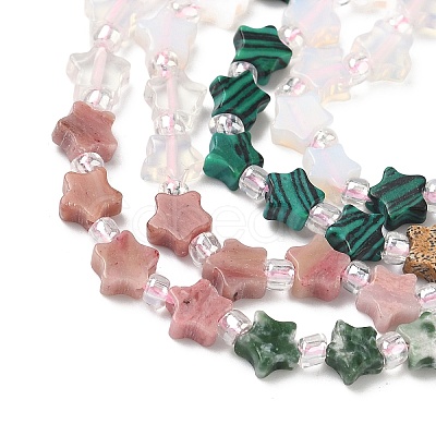 6 Styles Opalite & Synthetic Malachite & Natural Picture Jasper & Rhodonite & Green Spot Jasper & Dragon Blood Jasper Beads Strands G-D095-A03-1