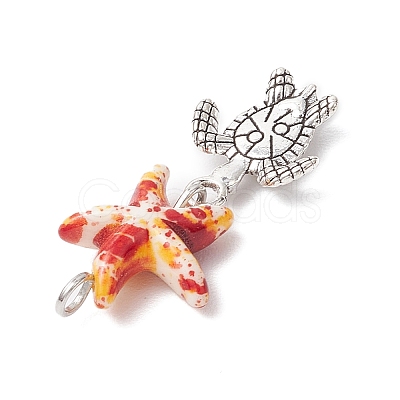 7Pcs 7 Styles Dyed Synthetic Turquoise Starfish & Alloy Sea Animals Pendants PALLOY-JF03754-1