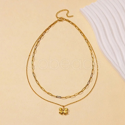 304 Stainless Steel Bowknot Pendant Necklaces NJEW-L182-001G-07-1