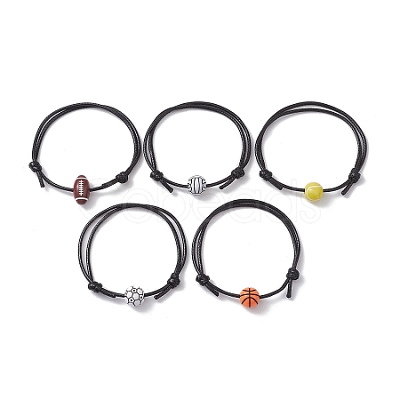 Sport Theme Acrylic Braided Bead Bracelet with Waxed Polyester Cords BJEW-JB10152-1