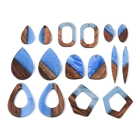 16Pcs 8 Styles Opaque Resin & Walnut Wood Pendants RESI-N053-10-1
