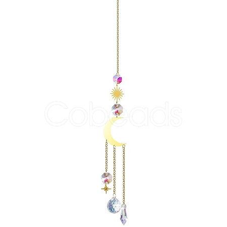 Glass & Brass Pendant Decorations HJEW-PW0002-05D-1