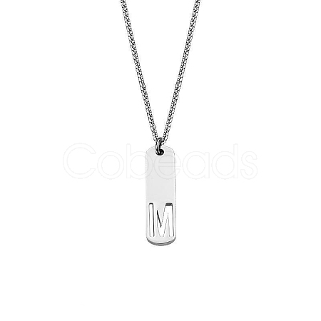 304 Stainless Steel Rectangle with Laser Cut Initial Pendant Necklaces FS-WG71FEF-17-1