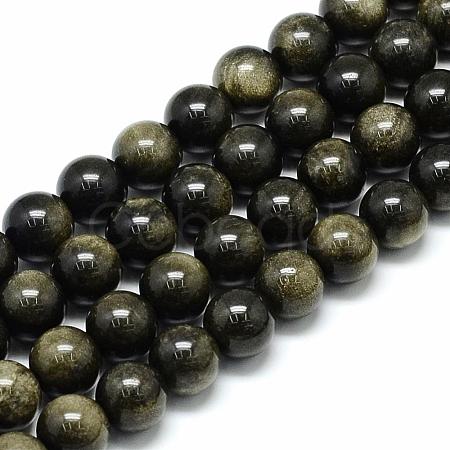 Natural Golden Sheen Obsidian Beads Strands G-S150-20-8mm-1