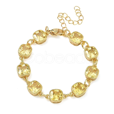 Square Brass Pave Cubic Zirconia Link Chain Bracelets for Women BJEW-P385-08G-01-1