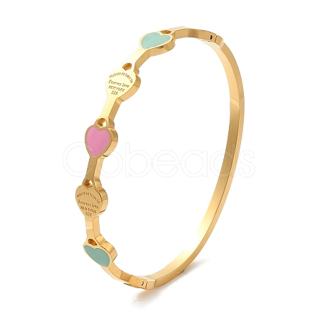Heart Enamel Vacuum Plating PVD Vacuum Plating 304 Stainless Steel Bangles for Women BJEW-F474-26G-1
