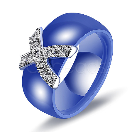 Cross Brass Micro Pave Clear Cubic Zirconia with Porcelain Finger Rings FS-WG0A171-10-1