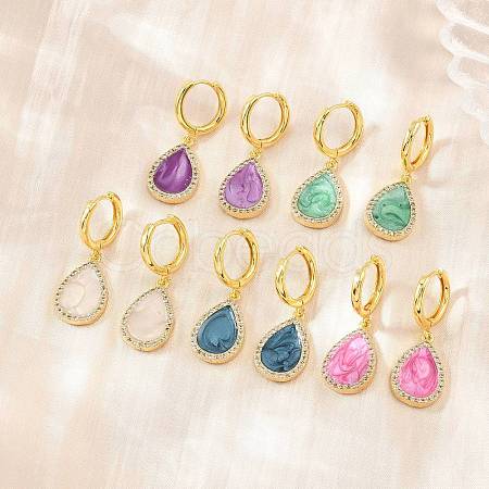 Brass Micro Pave Cubic Zirconia Hoop Dangle Earrings KK-CBA8324-11G-1