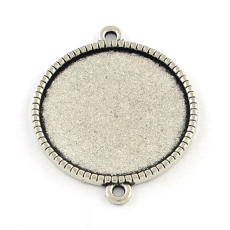 Tibetan Style Alloy Flat Round Cabochon Connector Settings TIBE-Q038-001D-AS-RS-1