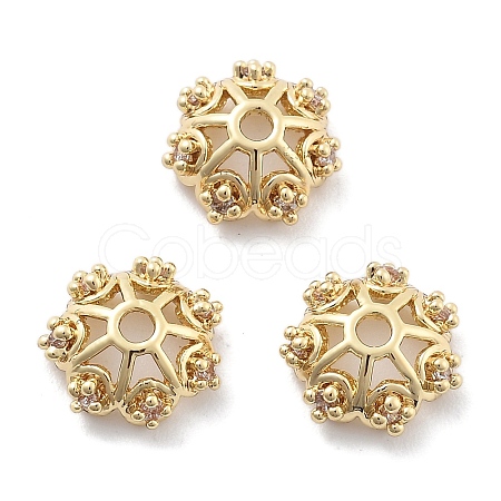 Rack Plating Flower Brass Micro Pave Clear Cubic Zirconia Bead Caps KK-H449-65G-02-NR-1