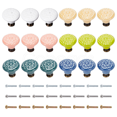 18Pcs 6 Color Round Embosssed Porcelain Drawer Handles DIY-CP0007-41-1