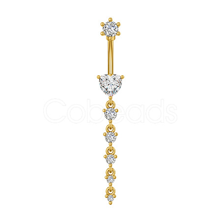 304 Stainless Steel Pave Clear Cubic Zirconia Curved Barbell Dangle Belly Rings FS-WG7A03F-12-1