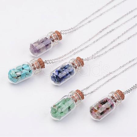 Glass Bottle Pendant Necklaces NJEW-JN01697-1