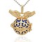 Golden Tone Brass Hollow Round Cage Pendants, with No Hole Spray Painted Brass Round Beads, Blue, 31x30x21mm, Hole: 3x8mm