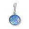 Resin Flat Round with Mermaid Fish Scale Keychin, with Iron Keychain Clasp Findings, Deep Sky Blue, 2.7cm