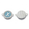 Alloy Enamel Links Connectors, with Crystal Rhinestones, Flat Round with Letter, Silver Color Plated, Letter.X, 22x16x2mm, Hole: 1.8mm