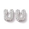 925 Sterling Silver Micro Pave Cubic Zirconia Beads, Real Platinum Plated, Letter U, 9x8x3.5mm, Hole: 2.5x1.5mm