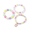 3Pcs 3 Style Acrylic Clover & Imitation Pearl Beaded Stretch Bracelets Set BJEW-JB09104-2