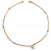 Rainbow Glass & Natural Stone & Brass Beaded Metal Heart Pendant Necklaces for Beach Vacation Accessories TH6527-2-1