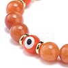 Natural Red Aventurine & Lampwork Evil Eye Round Beaded Stretch Bracelet BJEW-JB08713-04-4