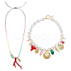 2Pcs 2 Styles Alloy Enamel & Brass & Porcelain & Acrylic Pendant Necklaces NJEW-PH01662-1