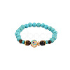 Synthetic Turquoise & Natural Tiger Eye Round Beaded Stretch Bracelets FS-WGB9D7B-06-1