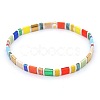 Bohemian Rainbow Glass Flat Double-Hole Bead Striped Women's Stretch Bracelets for Women QS8192-2-1