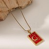 304 Stainless Steel Enamel Moon Tarot Card Pendant Dapped Chain Necklaces for Women WGFB52B-01-1