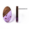 Transparent Resin & Walnut Wood Stud Earring Findings MAK-N032-005A-F03-4
