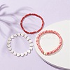 3Pcs 3 Style Polymer Clay Heishi & Natural Shell Heart & Seed Beaded Stretch Bracelets Set for Valentine's Day BJEW-TA00290-6