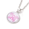 Glass Flat Round Pendant Necklace with Brass Chain NJEW-A003-01F-2
