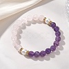 Natural Rose Quartz & Amethyst Beads Stretch Bracelets for Women BJEW-JB13193-01-1