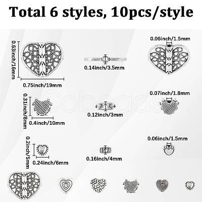 60Pcs 6 Styles Tibetan Style Alloy Beads TIBE-SC0002-44-1