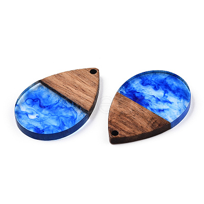 Transparent Resin & Walnut Wood Pendants RESI-N039-25B-1