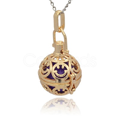 Golden Tone Brass Hollow Round Cage Pendants KK-J216-14G-1