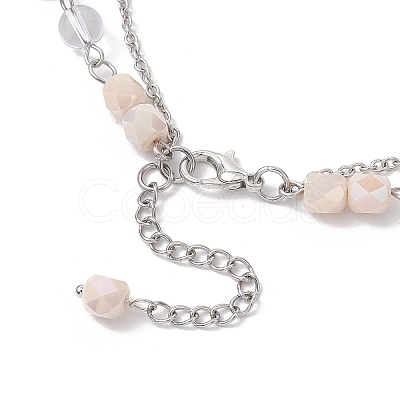 Natural Amethyst Chip & Glass & 304 Stainless Steel Handmade Link Chain Double Layer Necklaces for Women NJEW-JN05363-01-1