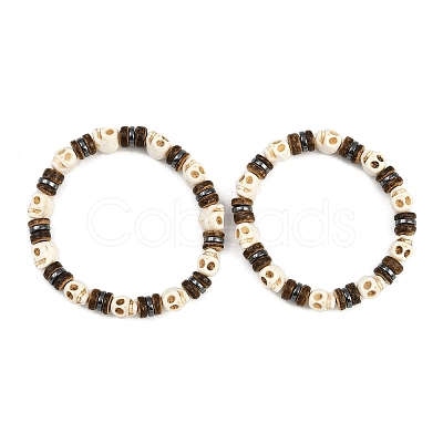 2Pcs Natural Coconut & Synthetic Turquoise & Non-magnetic Synthetic Hematite Beads Stretch Bracelets for Men Women BJEW-JB12133-1