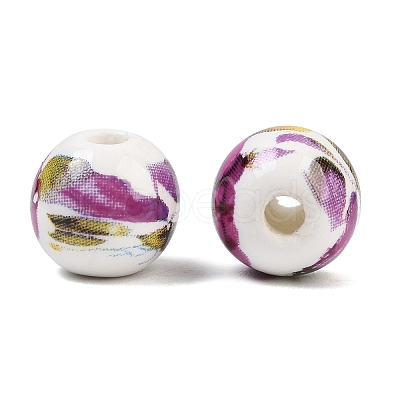 Floral Printed Porcelain Beads PORC-Q199-10mm-09-1