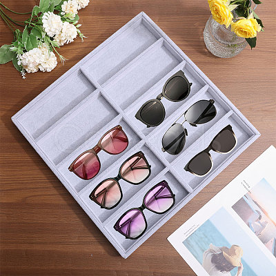 10-Slot Wood Covered with Velvet Sun Glasses Storage Tray ODIS-WH0025-174-1