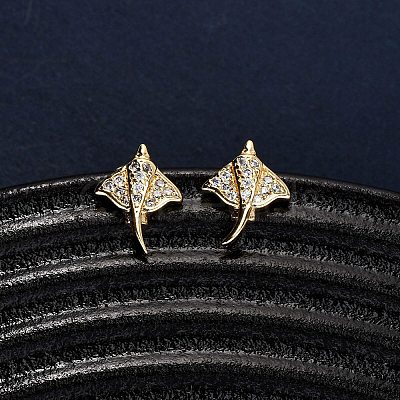 Brass Micro Pave Clear Cubic Zirconia Stud Earrings LS-EJEW-D328-04G-01-1