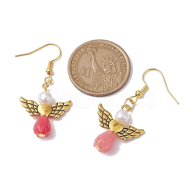 Angel Antique Golden Alloy & Resin Dangle Earrings EJEW-JE05686-05-1