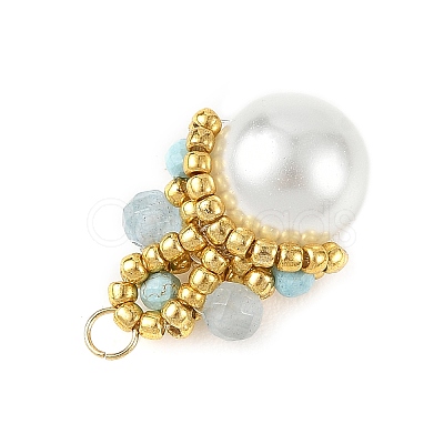 Baking Paint Pearlized Glass Pearl Round Pendants PALLOY-MZ01401-1