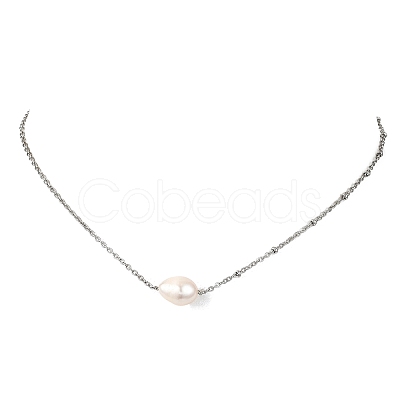 Natural Pearl Rice Pendant 304 Stainless Steel Satellite Chain Necklaces for Women NJEW-JN06149-02-1
