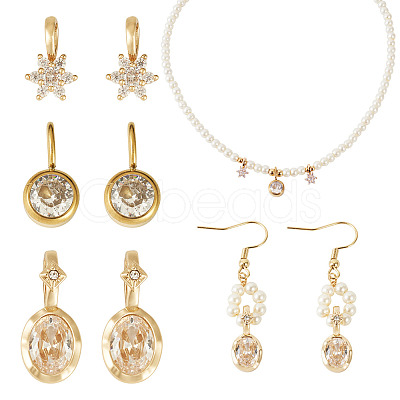 4Pcs 2 Styles Brass Micro Pave Cubic Zirconia & 2Pcs Stainless Steel Rhinestone Pendants Findings Kits FIND-TA0010-18-1